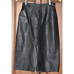 Vintage 80s Bullocks Emphasis Couture Pencil Black Leather Skirt Size 4